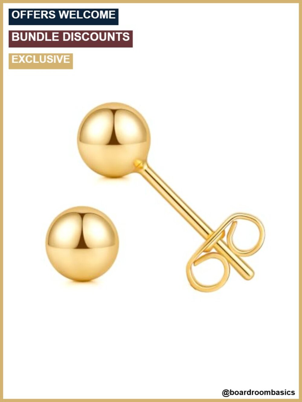 14K Gold Plated Ball Stud Earrings for Women, Butterfly Backs, Lightweight
